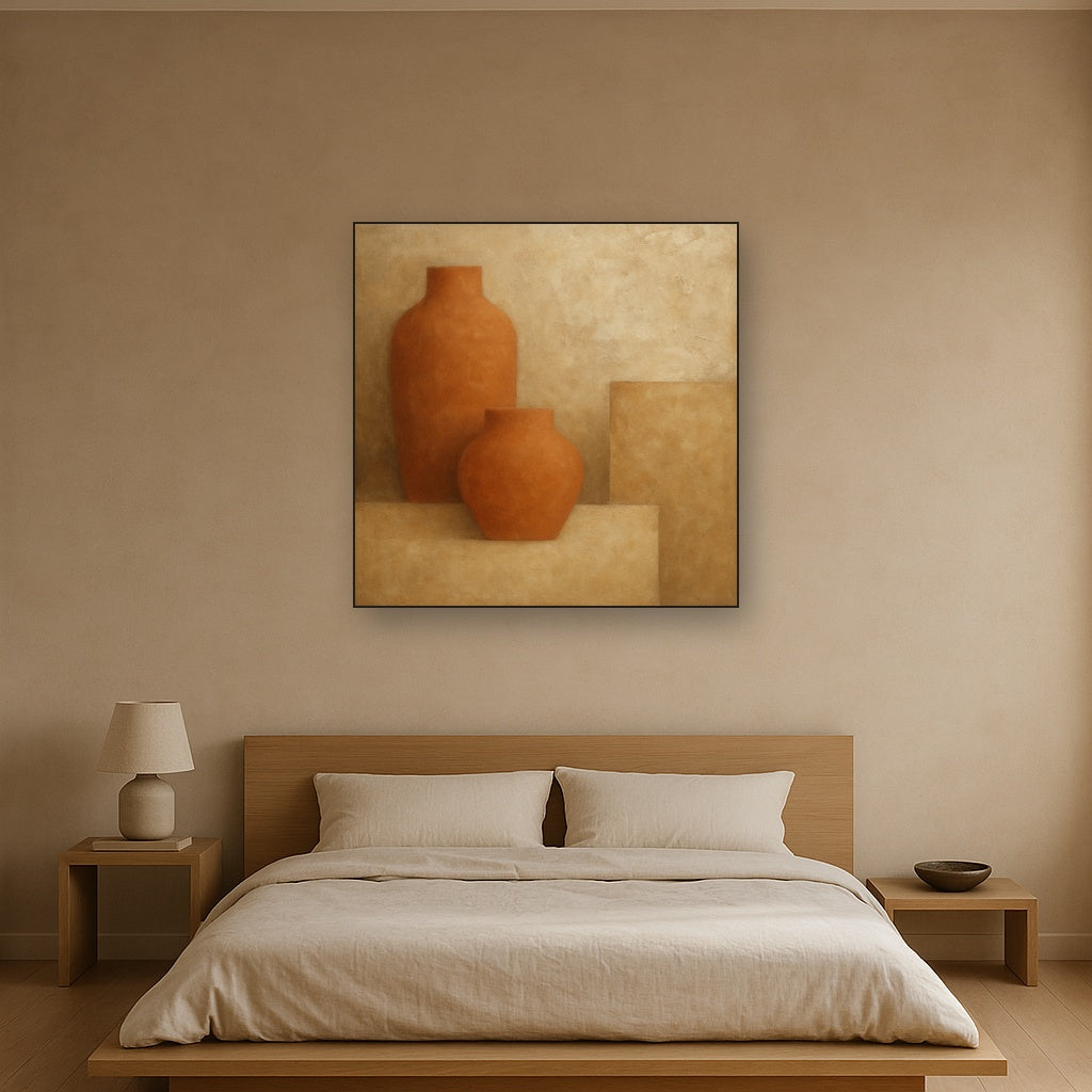 Earthy Terracotta & Weathered Plaster Wash No. 30 Oil Painting - View 3