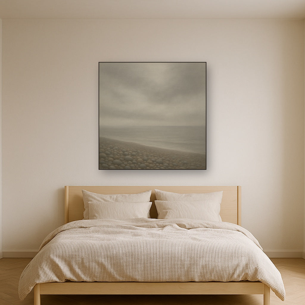 Overcast Coastal Fog & Wet Pebble Shingle No. 5 Oil Painting - View 3