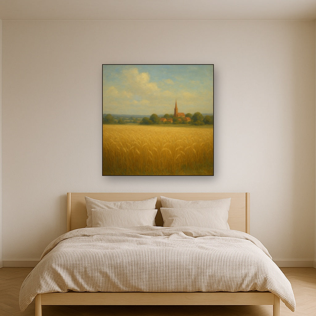 Sun-Drenched Wheatfield & Distant Village No. 9 Oil Painting - View 3