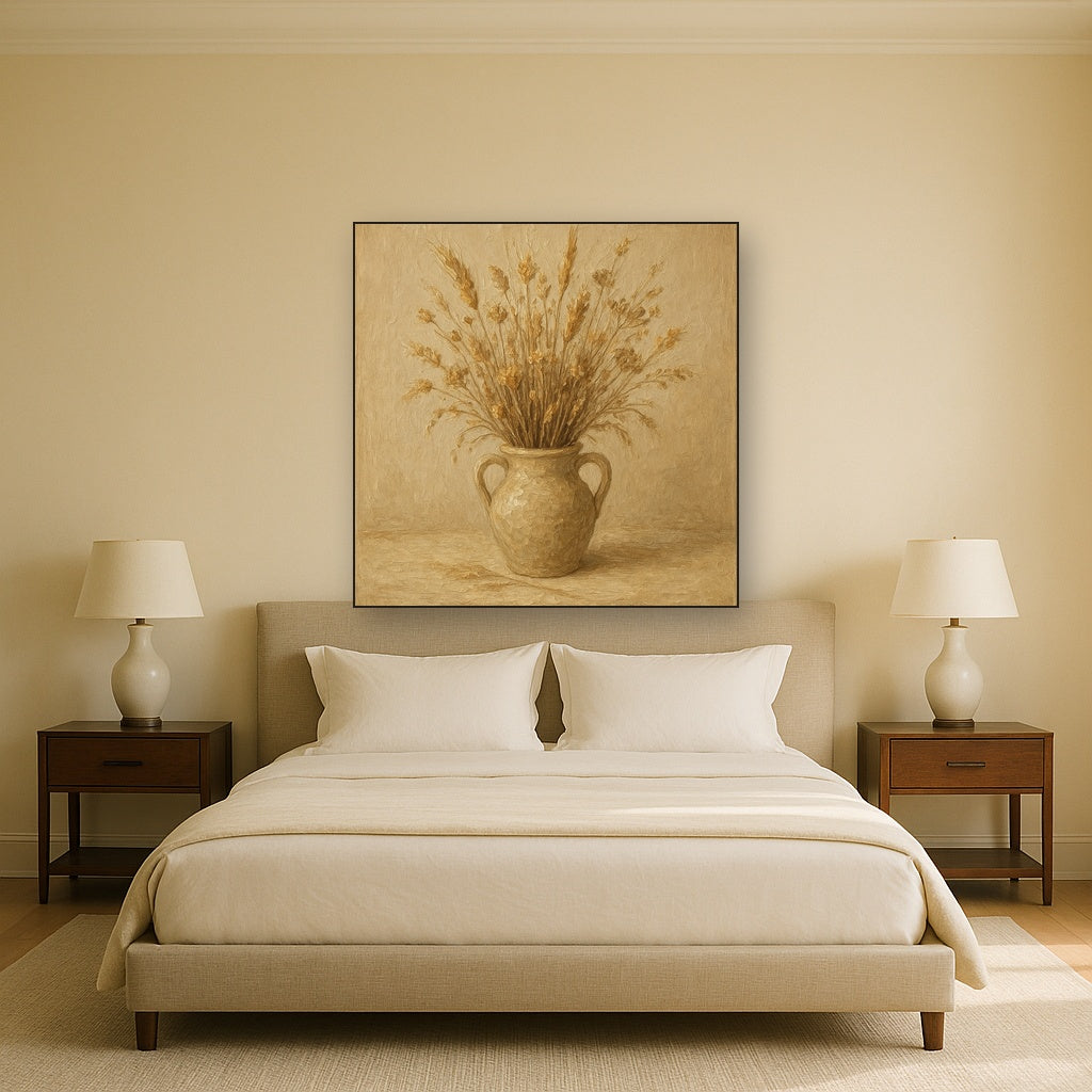 Wild Meadow Botanicals in Neutral Ceramic Oil Painting - Styled in Master Bedroom