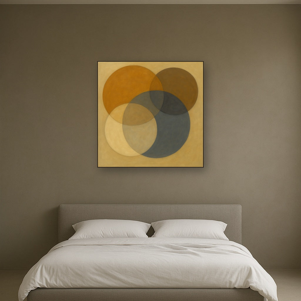 Intersecting Discs in Burnished Ochre & Slate No. 4 Fine Art Oil Painting - View 3