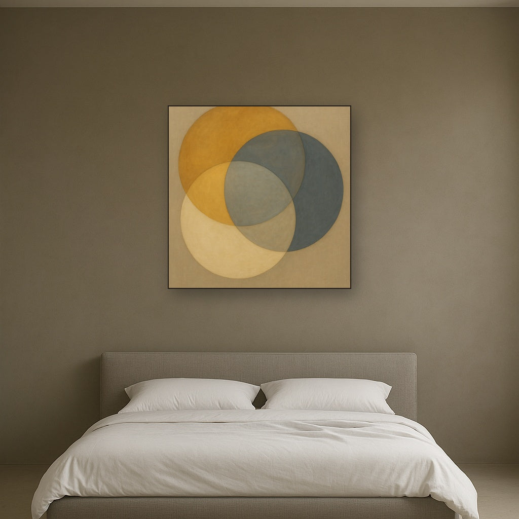 Intersecting Discs in Burnished Ochre & Slate No. 2 Fine Art Oil Painting - View 3