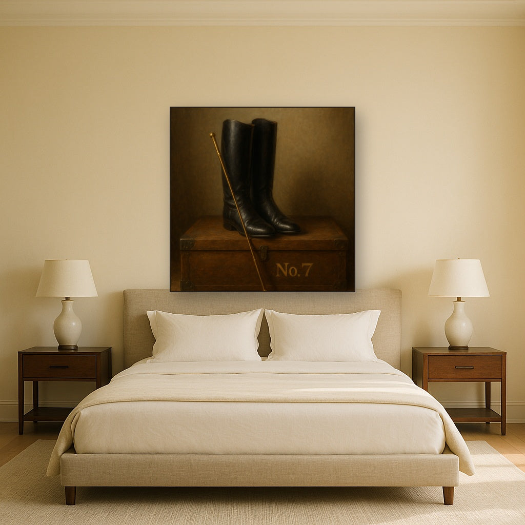 Vintage Riding Boots & Brass Crop on Trunk No. 7 Oil Painting - View 3