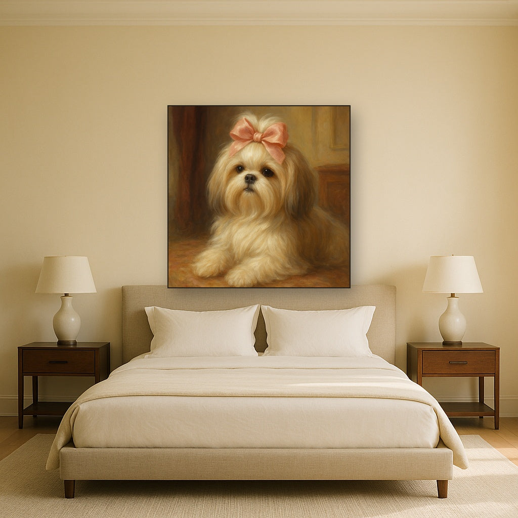 Sweet Shih Tzu with Silk Bow in Parlor No. 3 Fine Art Oil Painting - View 3