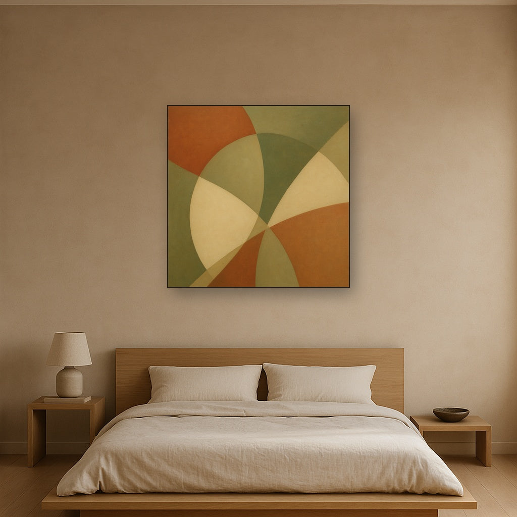 Intersecting Curved Forms in Olive & Rust No. 13 Oil Painting - View 3