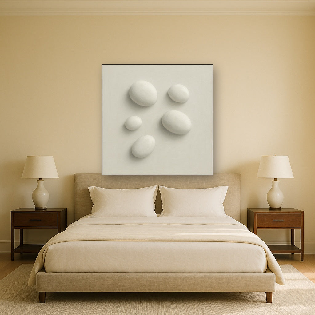 Organic Pebble Relief in White No. 6 - Modern Fine Art Oil Painting - View 3