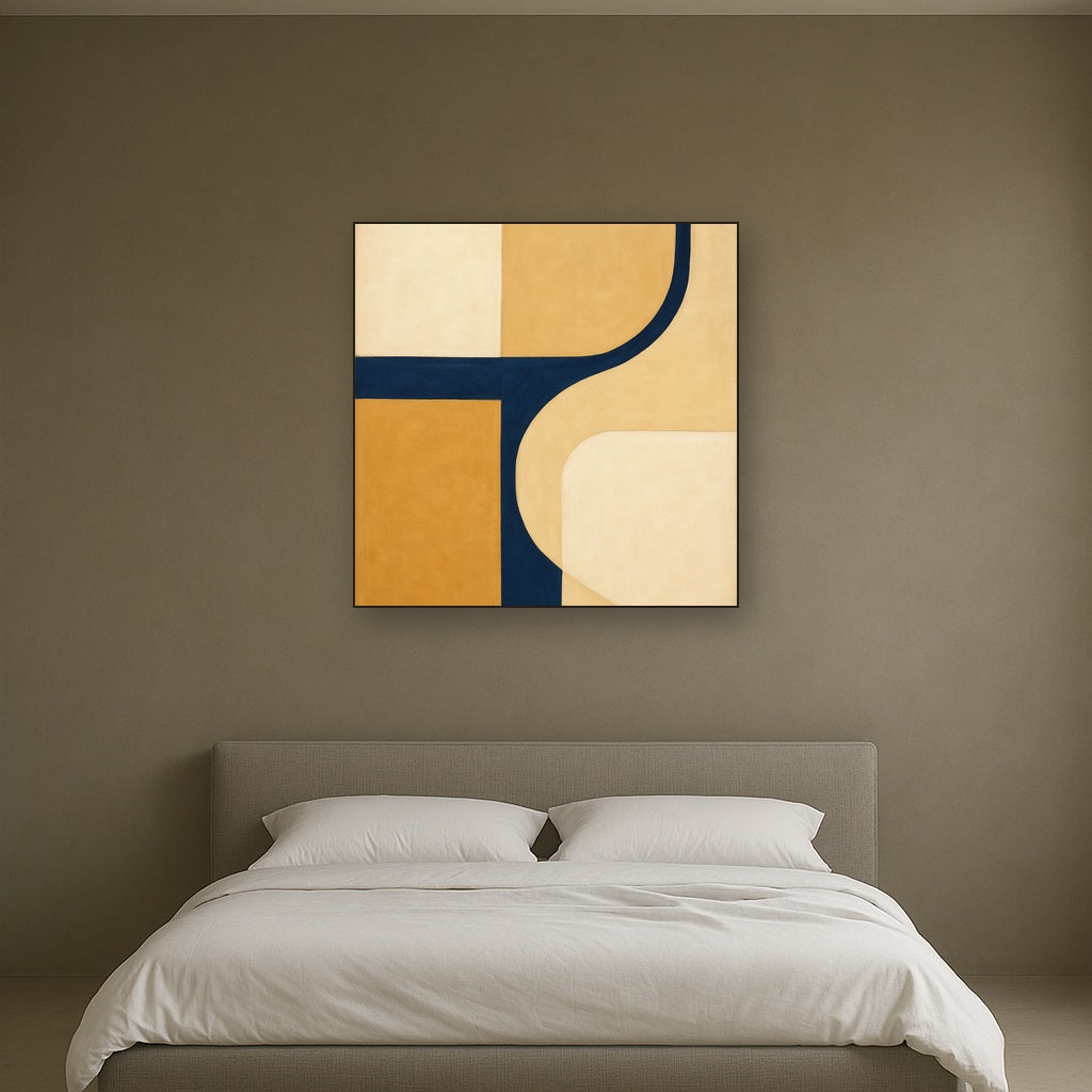 Navy & Warm Beige Geometric Line Balance No. 2 Fine Art Oil Painting - View 3