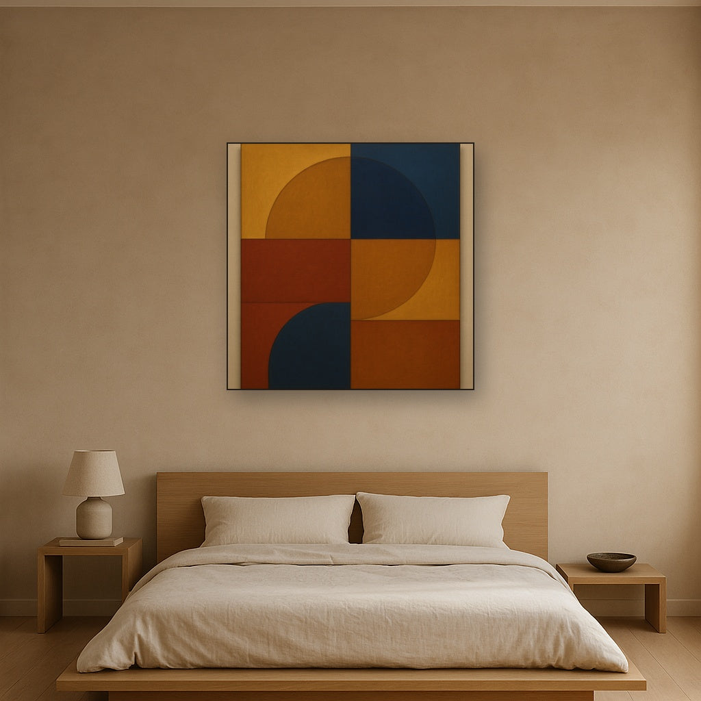 Bauhaus Quadrant Harmony in Primary Earth Tones No. 6 Oil Painting - View 3