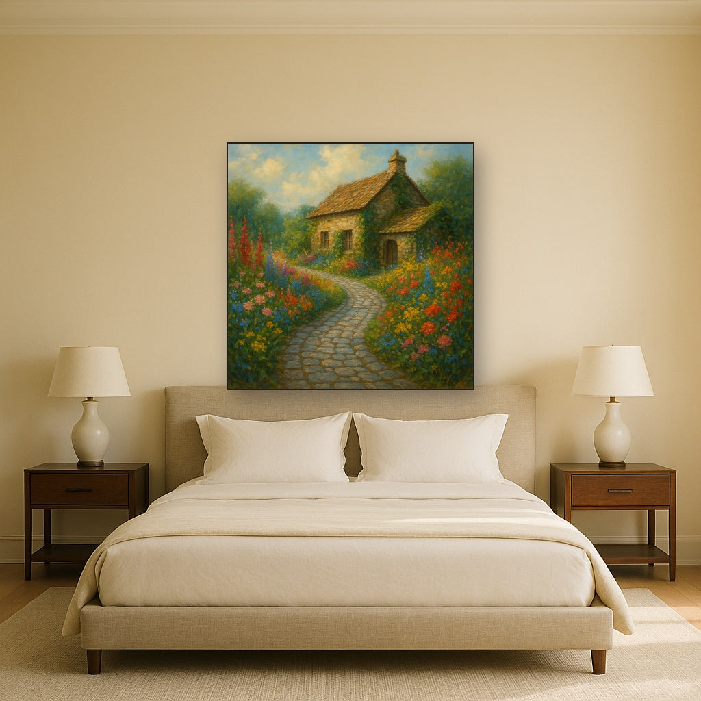 Rustic Stone Cottage Path with Wild Garden Blooms No. 8 Fine Art Oil Painting - View 3