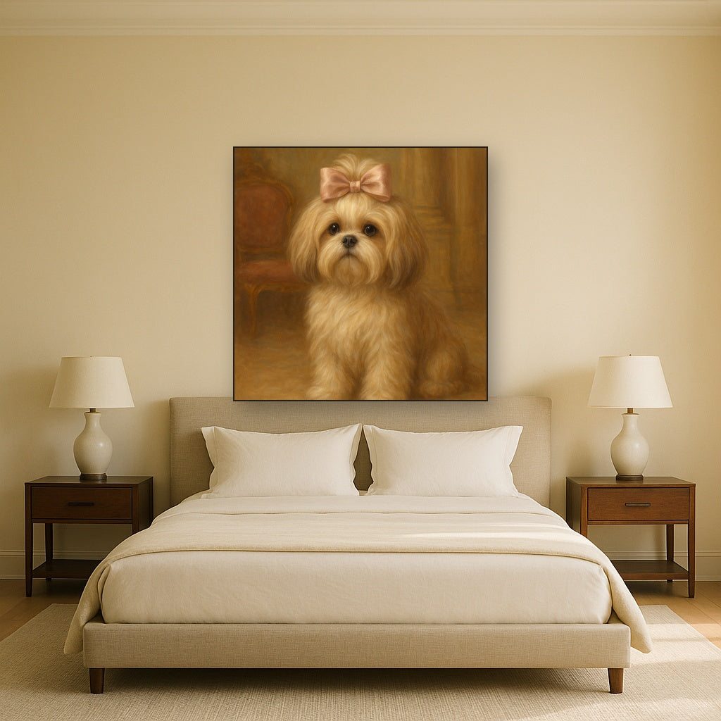 Sweet Shih Tzu with Silk Bow in Parlor No. 13 Fine Art Oil Painting - View 3