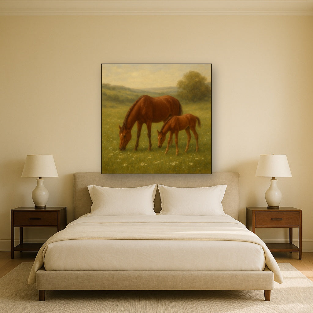 Mares & Foals Grazing in Rolling Meadow No. 14 Oil Painting - View 3