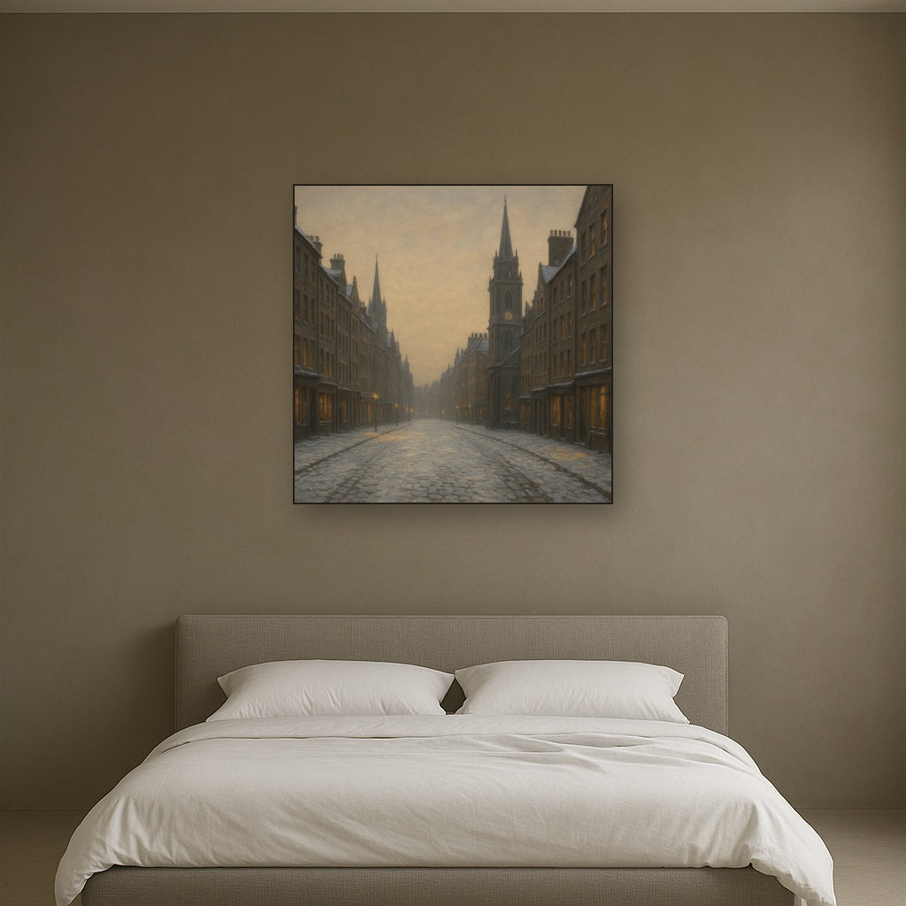 Edinburgh Old Town Royal Mile in Snow No. 3 Oil Painting - View 3