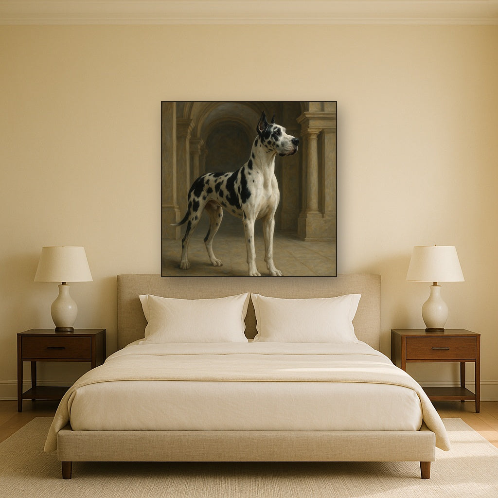 Regal Great Dane in Grand Architectural Hall No. 2 Fine Art Oil Painting - View 3