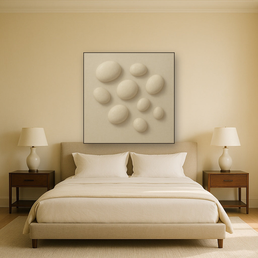 Organic Pebble Relief in White No. 6 - Modern Fine Art Oil Painting - View 3