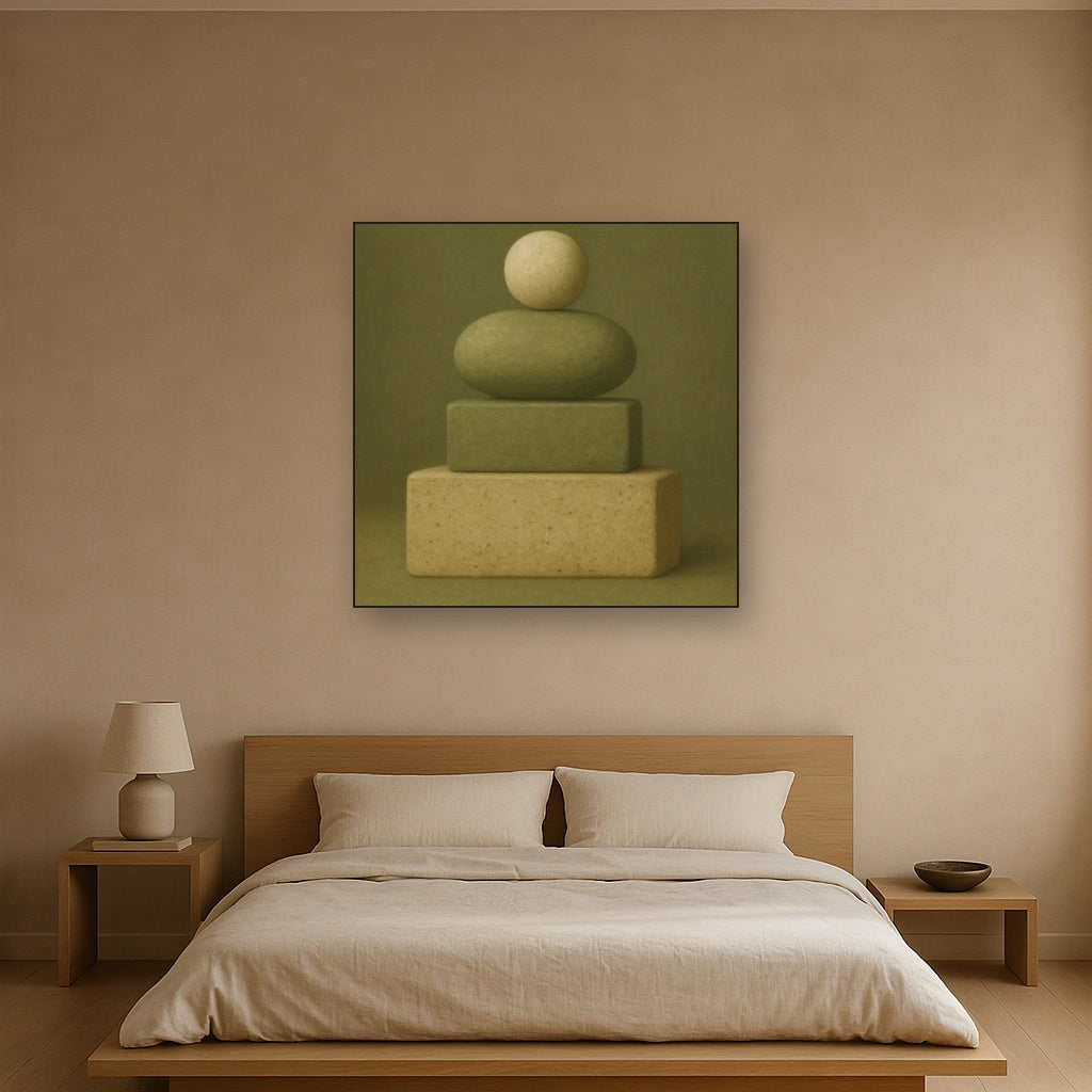 Muted Olive & Sandstone Geometric Balance No. 11 Oil Painting - View 3