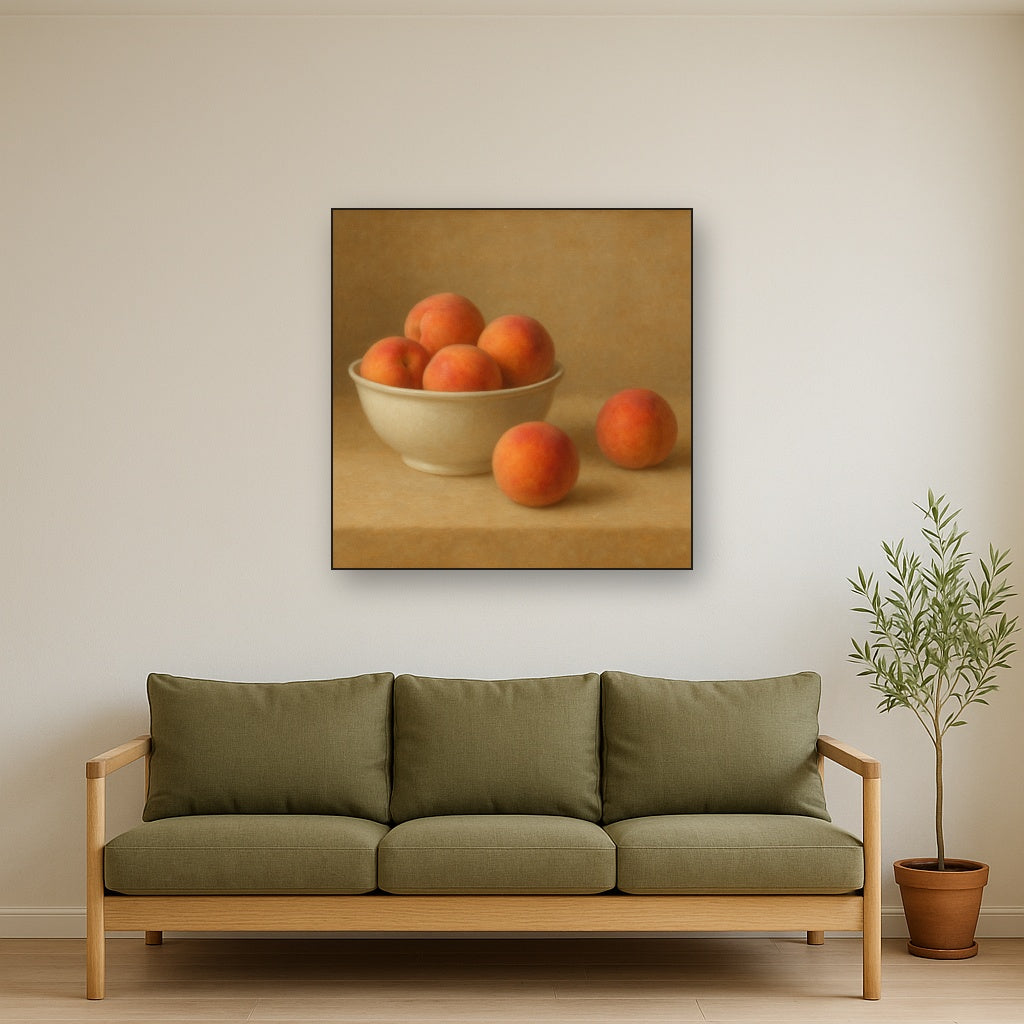 Heirloom Peaches & White Ceramic Bowl Oil Painting - View 3