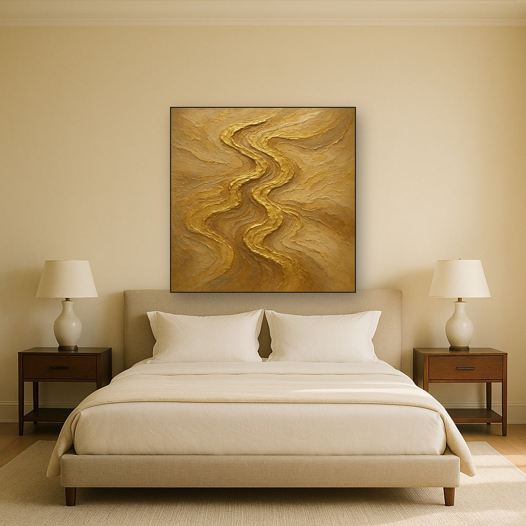 Abstract Gold Leaf Topography Oil Painting - View 3