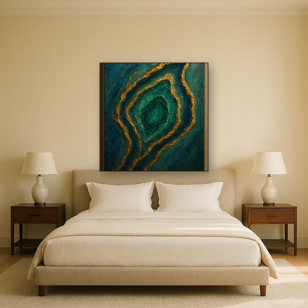 Emerald Geode Liquid Gold Veins Oil Painting - View 3
