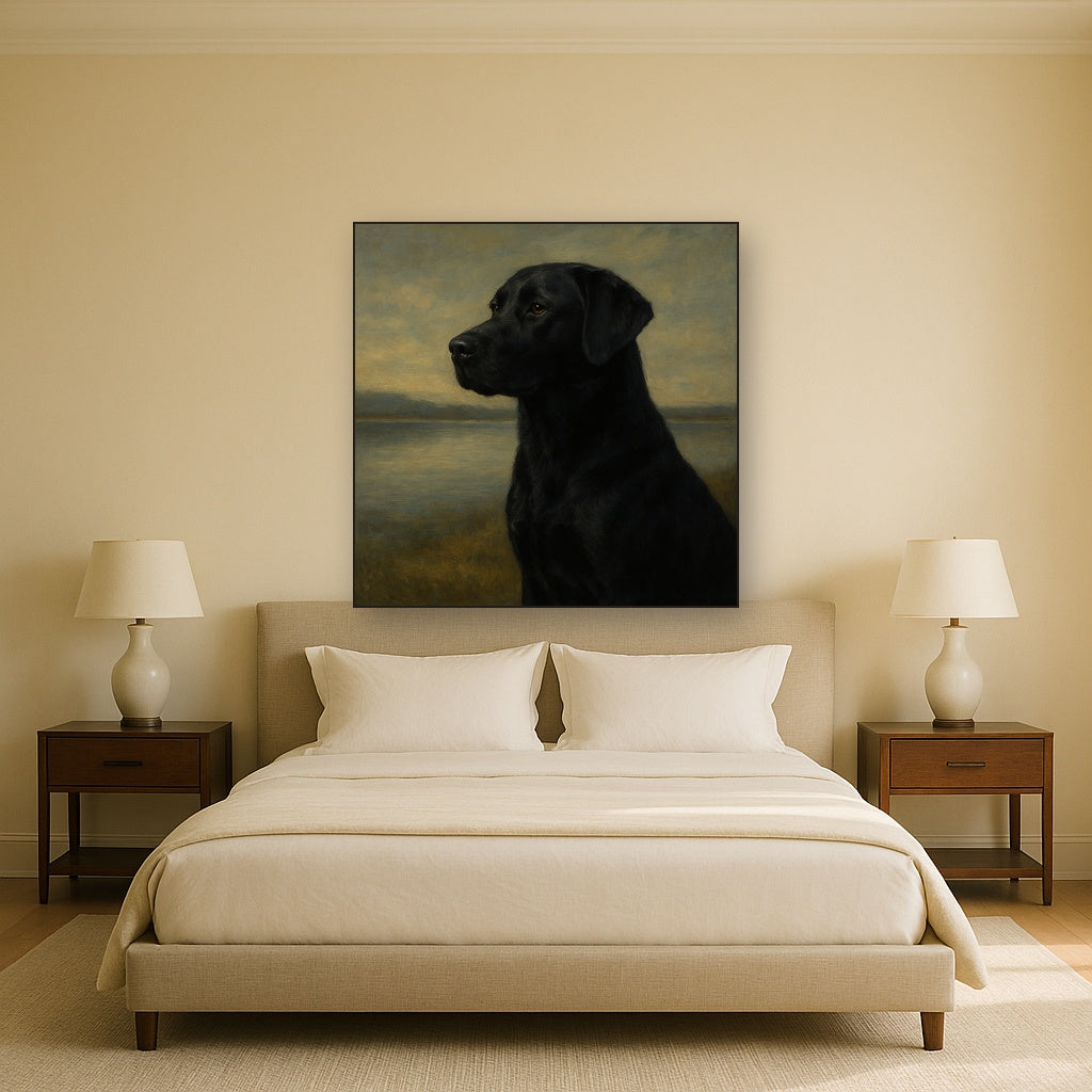 Black Labrador Retriever by Misty Lake Horizon No. 9 Fine Art Oil Painting - View 3