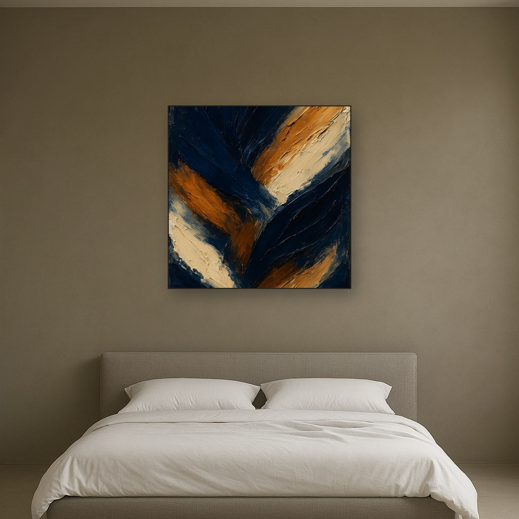 Dynamic Midnight & Raw Umber Abstract Oil Painting - View 3