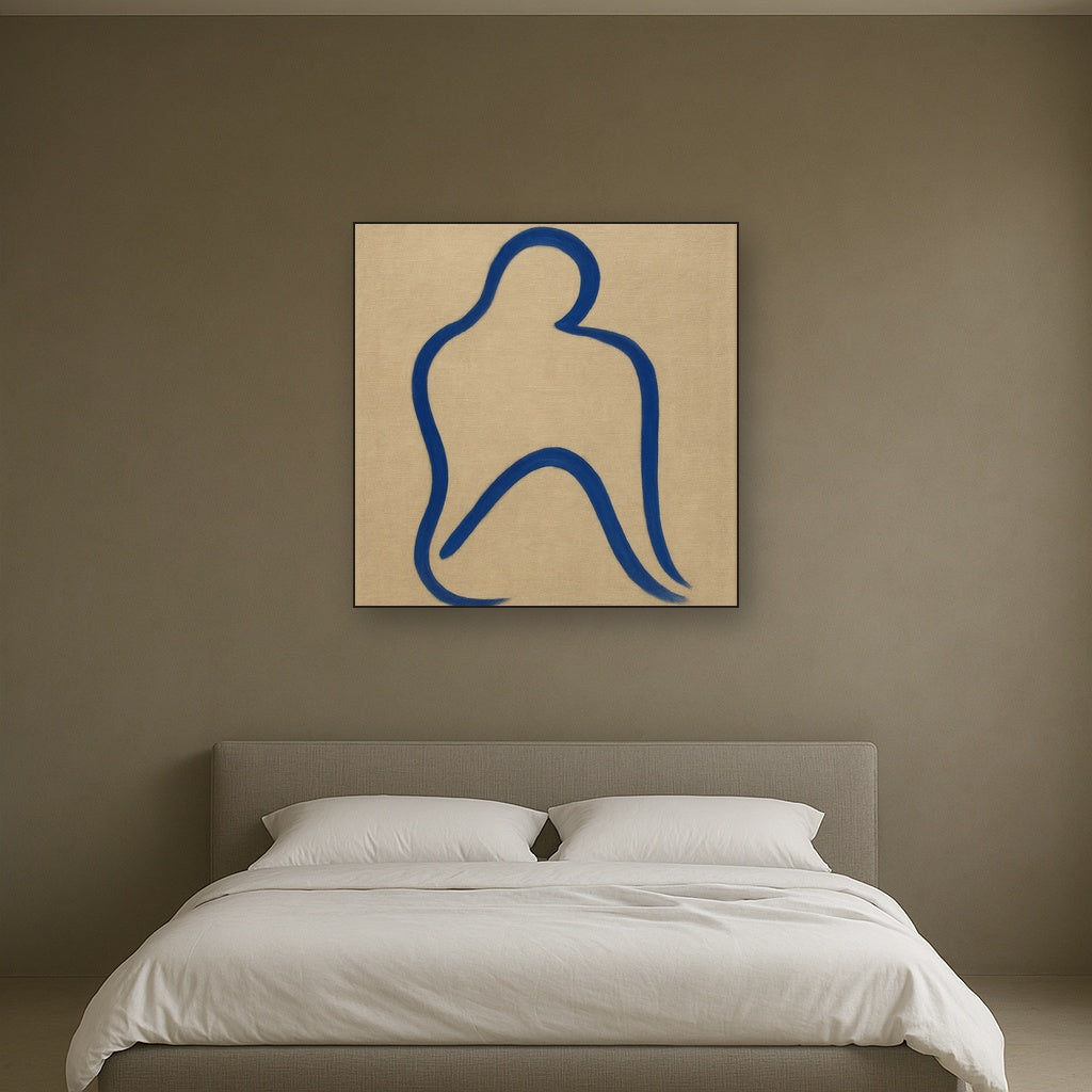 Cobalt Blue & Pale Oat Contour No. 8 - Modern Fine Art Oil Painting - View 3