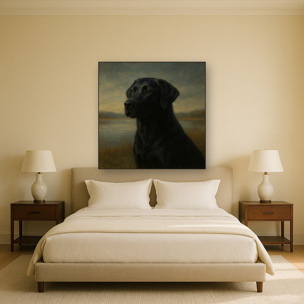 Black Labrador Retriever by Misty Lake Horizon No. 7 Fine Art Oil Painting - View 3