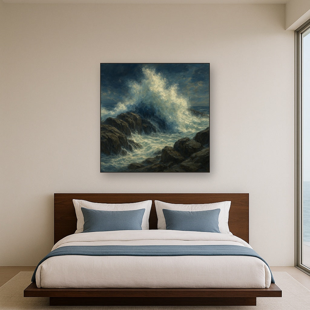 Dramatic Storm Waves on Crashing Granite Rocks No. 7 Fine Art Oil Painting - View 3