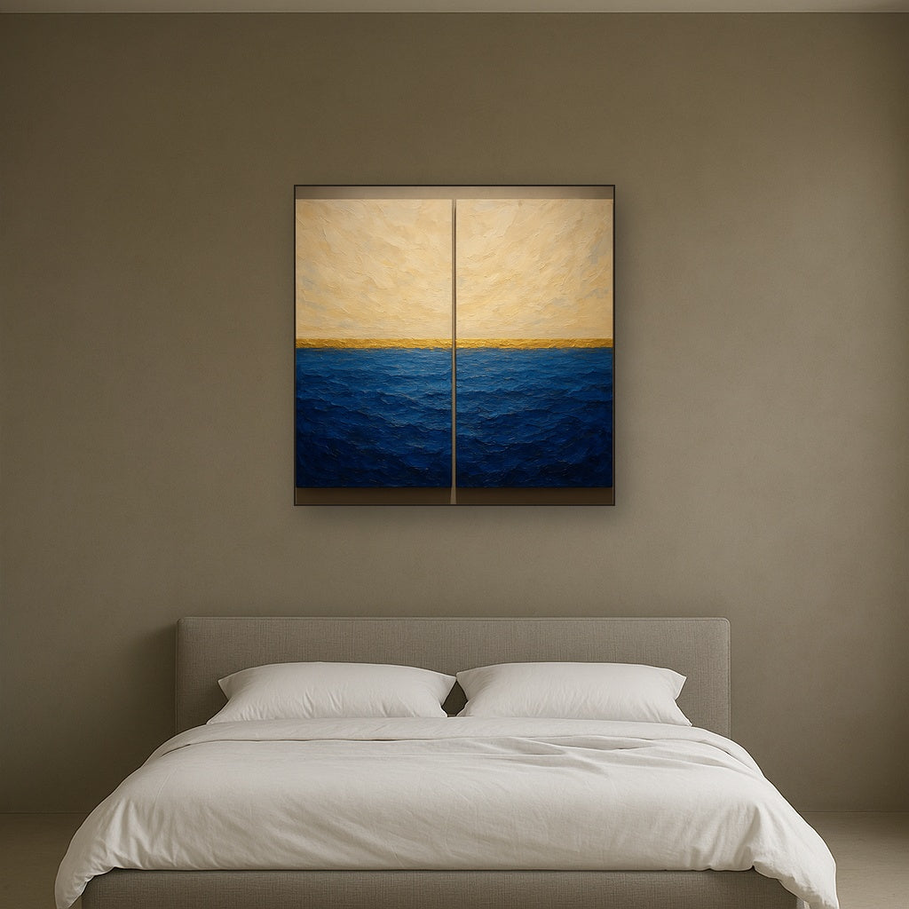 Elysian Horizon Diptych Pairing No. 2 Oil Painting - Styled in Master Bedroom