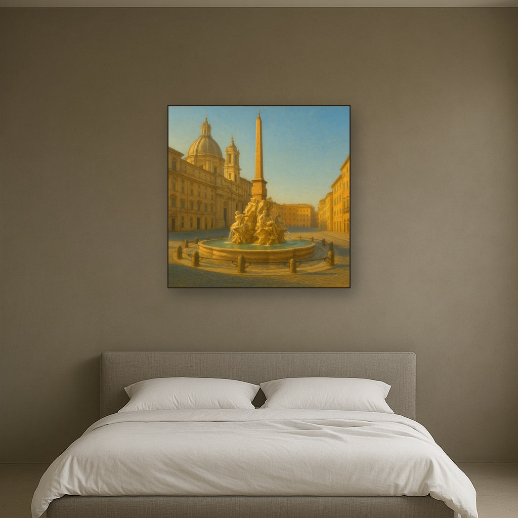 Rome Piazza Fountain in Morning Sunlight No. 23 Oil Painting - View 3