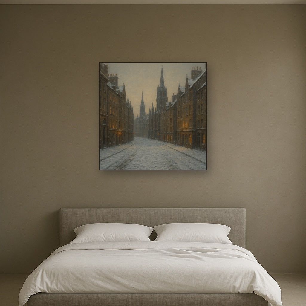 Edinburgh Old Town Royal Mile in Snow No. 8 Oil Painting - View 3