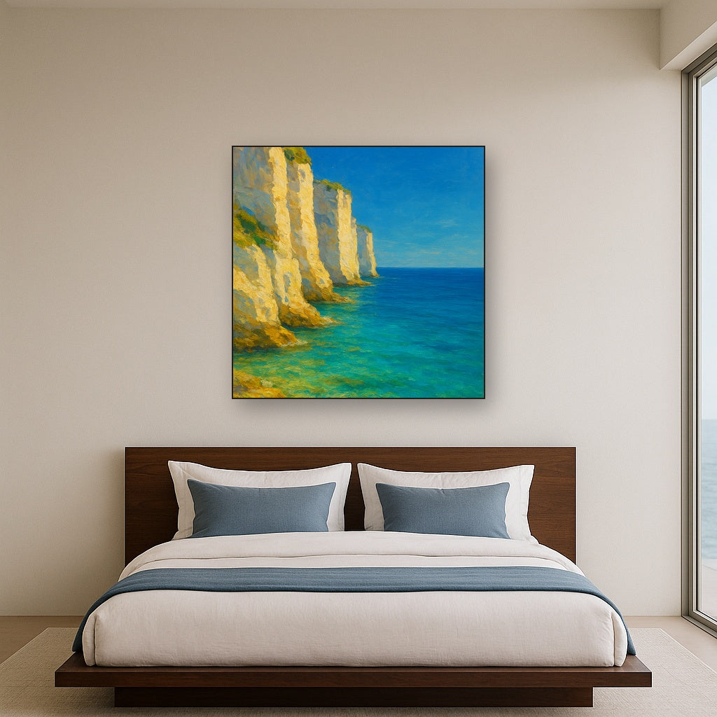Mediterranean White Cliffs & Azure Horizon No. 10 Fine Art Oil Painting - View 3