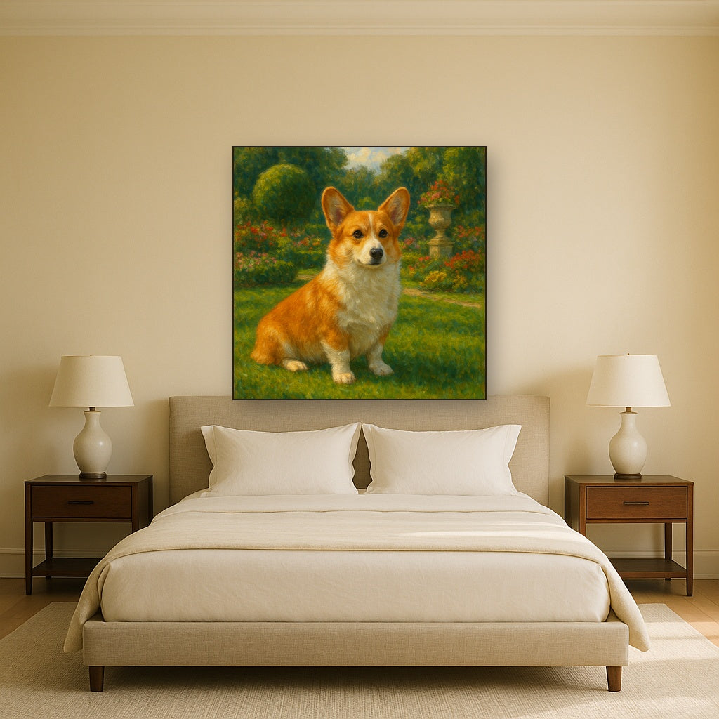 Pembroke Welsh Corgi in Royal English Garden No. 15 Fine Art Oil Painting - View 3