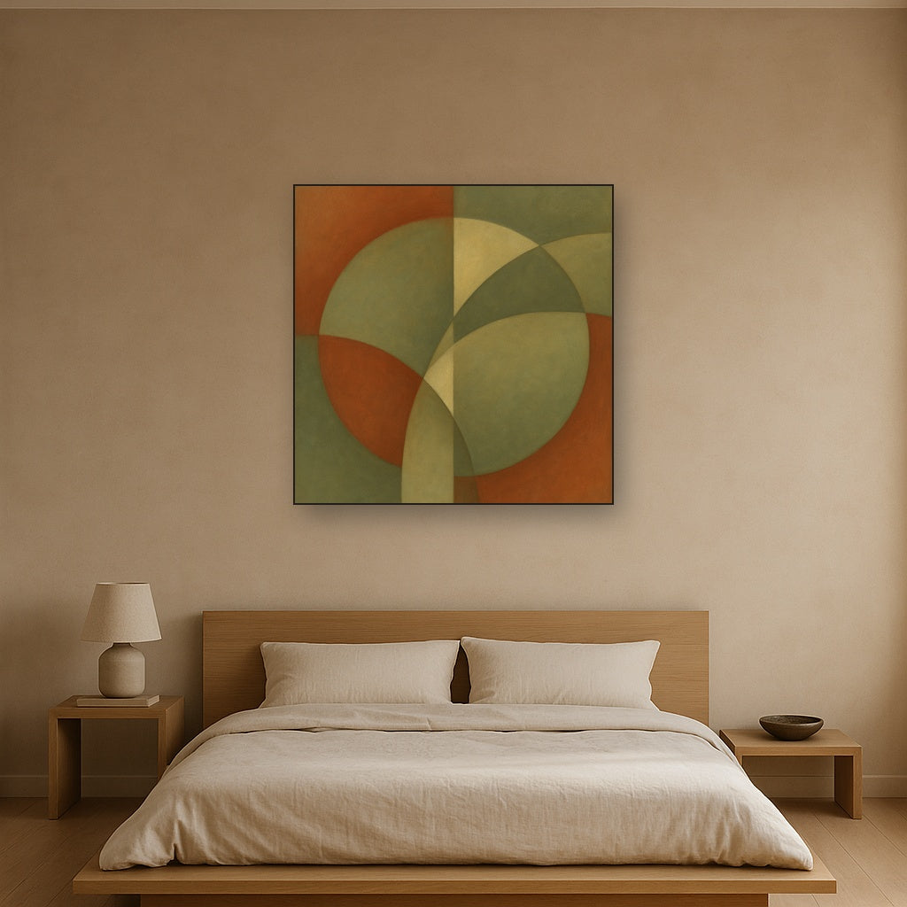 Intersecting Curved Forms in Olive & Rust No. 4 Oil Painting - View 3