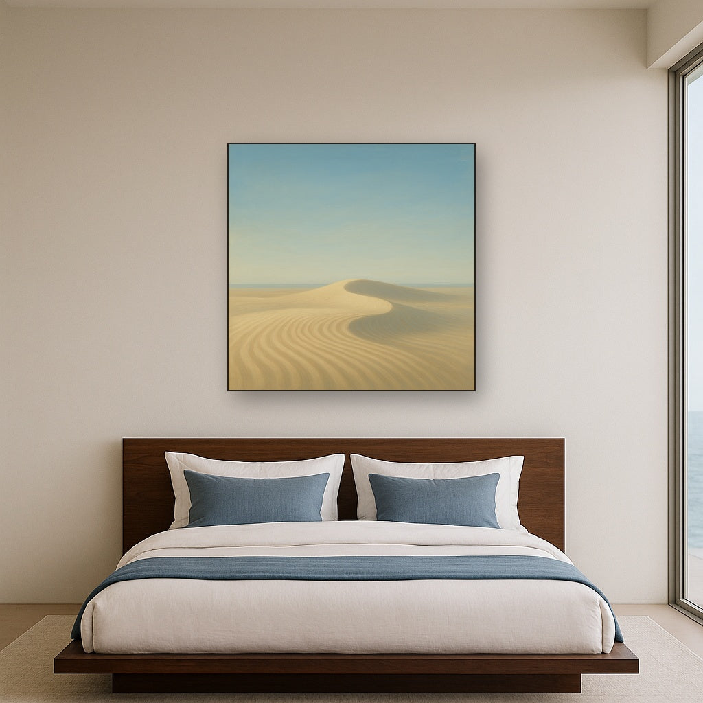 Minimalist Sand Dunes under Expansive Sky Fine Art Oil Painting - View 3