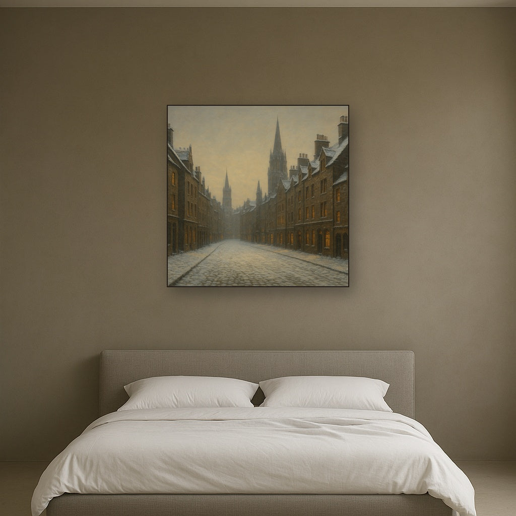 Edinburgh Old Town Royal Mile in Snow No. 17 Oil Painting - View 3