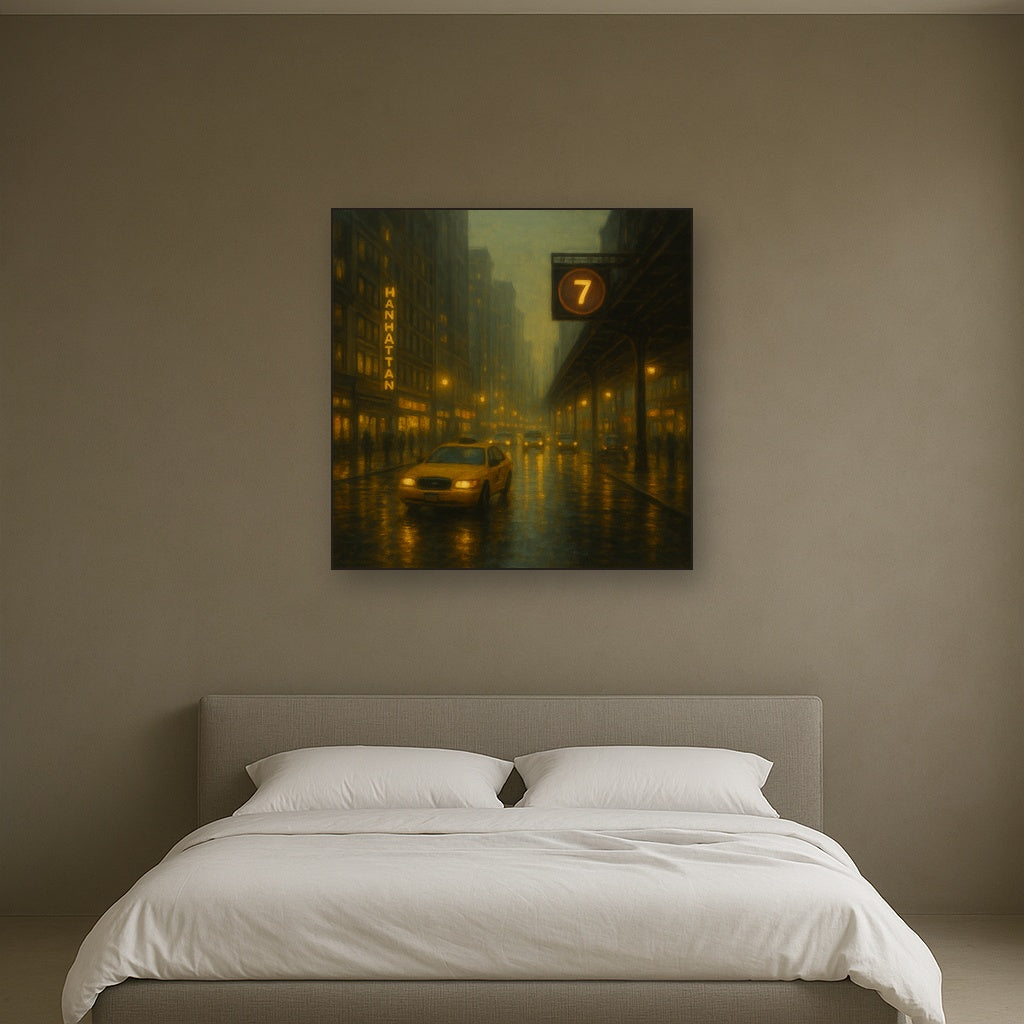 Rain-Drenched Manhattan Avenue Lights No. 7 Oil Painting - View 3