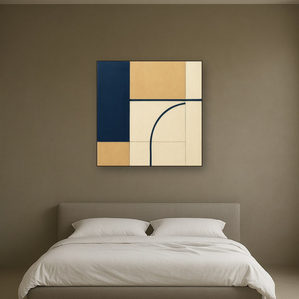 Navy & Warm Beige Geometric Line Balance No. 13 Fine Art Oil Painting - View 3