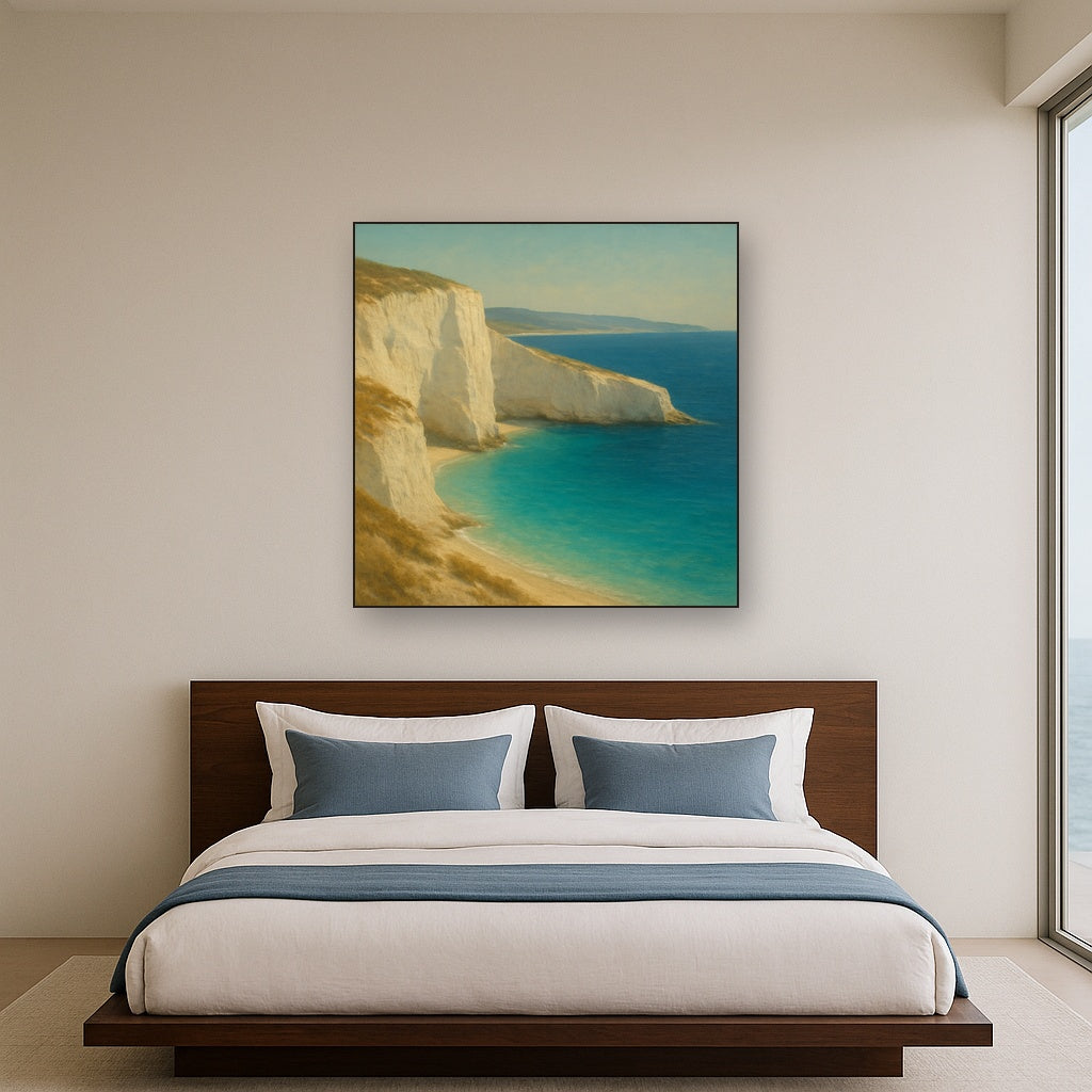 Mediterranean White Cliffs & Turquoise Cove No. 8 Oil Painting - View 3