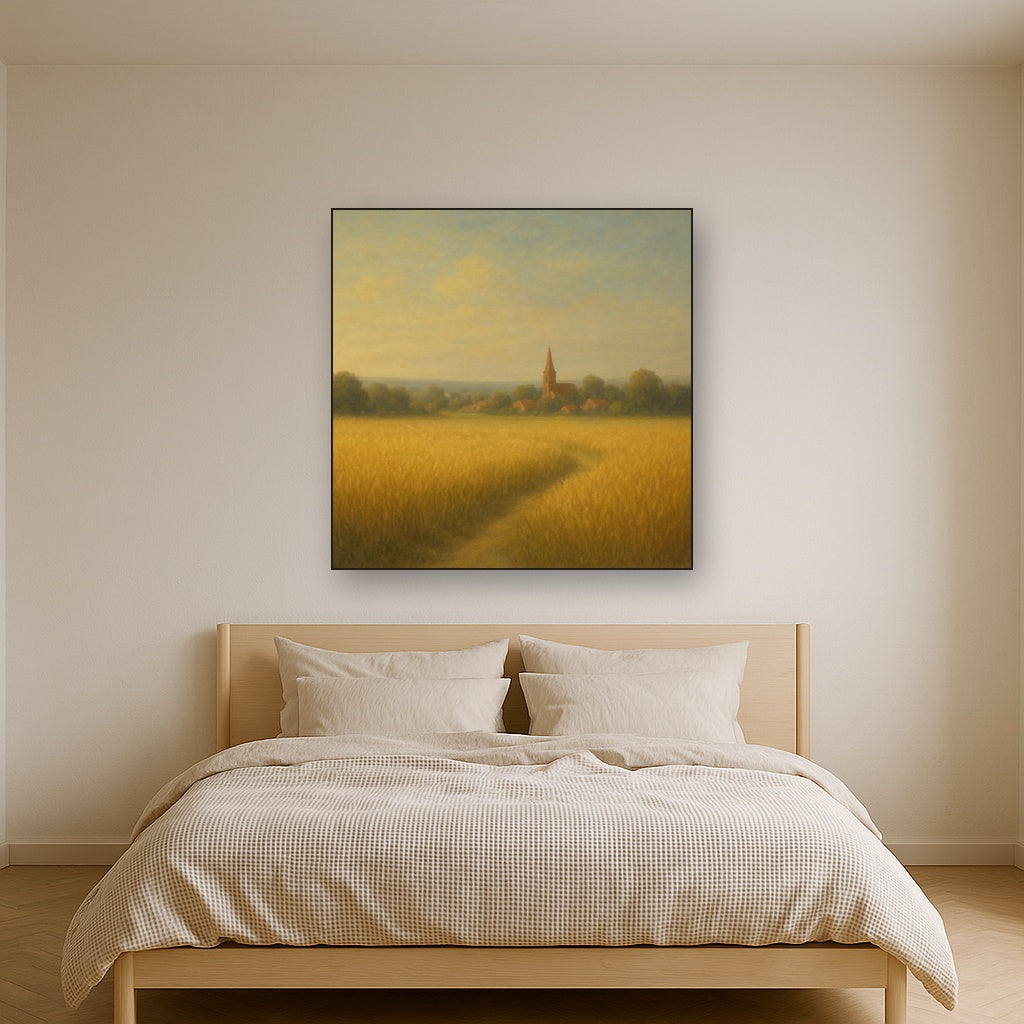Sun-Drenched Wheatfield & Distant Village No. 10 Oil Painting - View 3