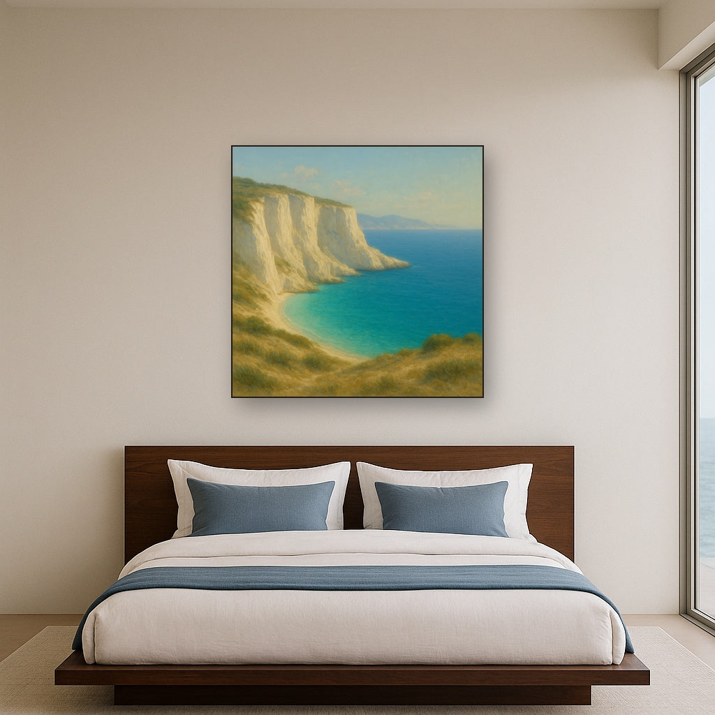 Mediterranean White Cliffs & Turquoise Cove No. 13 Oil Painting - View 3