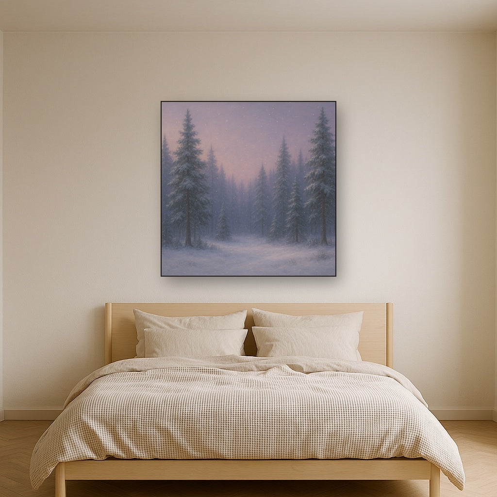 Quiet Pine Forest in Gentle Twilight Snow Oil Painting - View 3