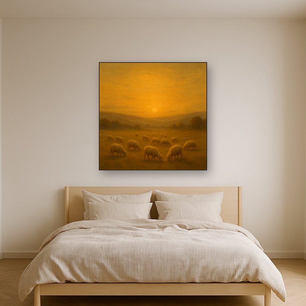 Sunset Grazing Flock in Golden Valley No. 9 Oil Painting - View 3
