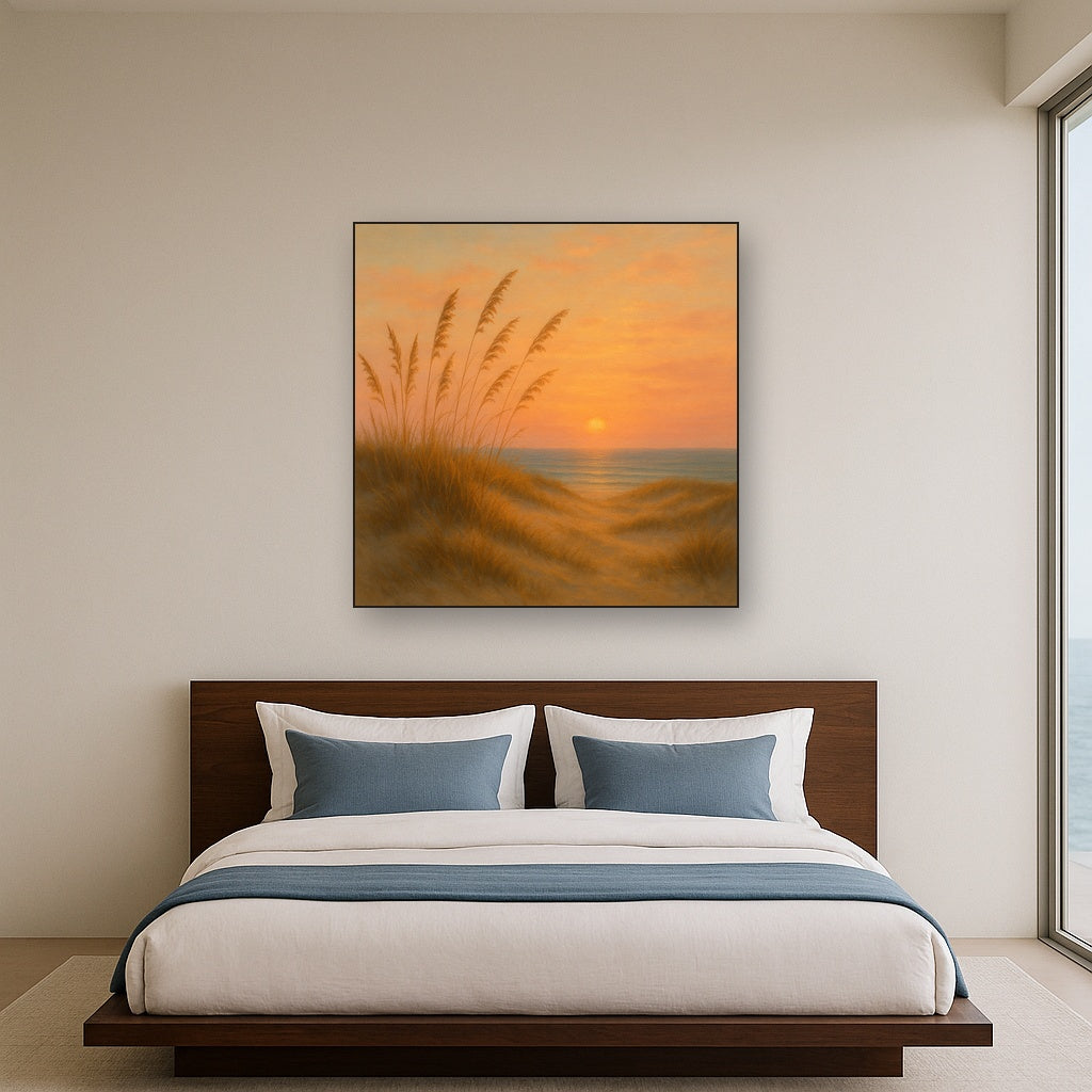 Sea Oats on Rolling Coastal Dunes at Sunset No. 15 Oil Painting - View 3