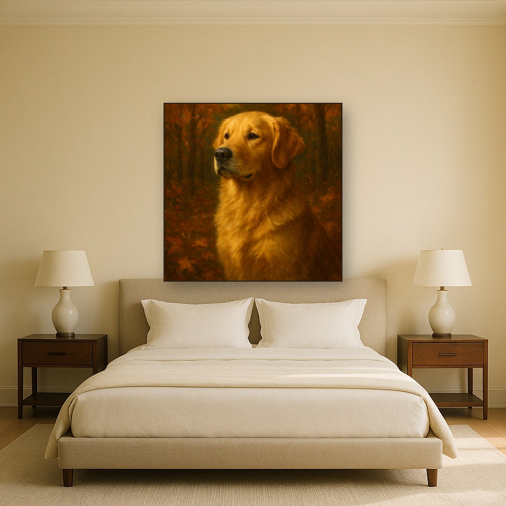 Noble Golden Retriever in Autumn Woods No. 9 Fine Art Oil Painting - View 3