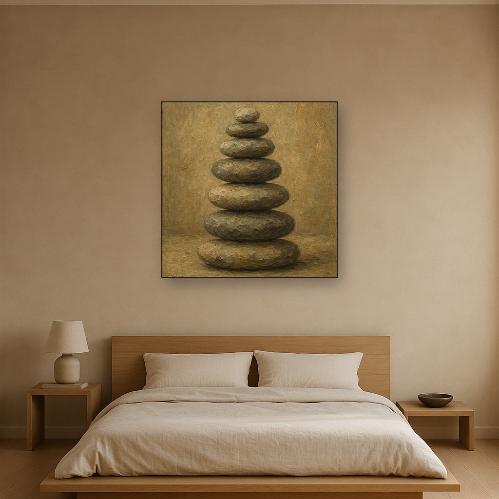 Zen Stone Cairn Balance Wabi-Sabi Oil Painting - View 3