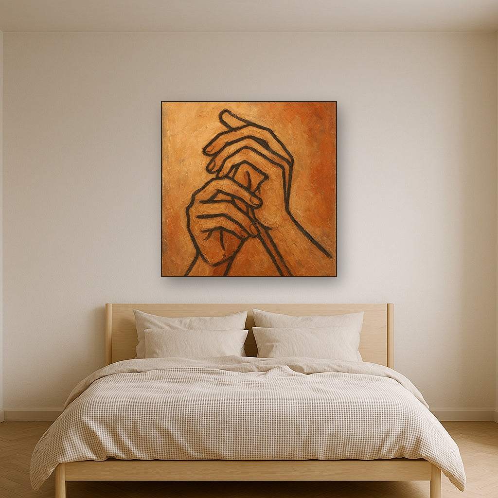 Intertwined Hands Study Line Art Oil Painting - View 3