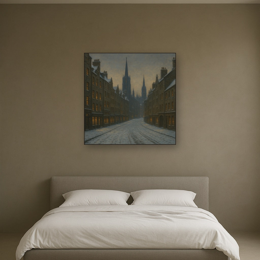 Edinburgh Old Town Royal Mile in Snow No. 22 Oil Painting - View 3