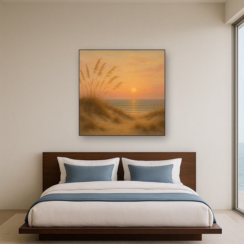 Sea Oats on Rolling Coastal Dunes at Sunset No. 20 Oil Painting - View 3