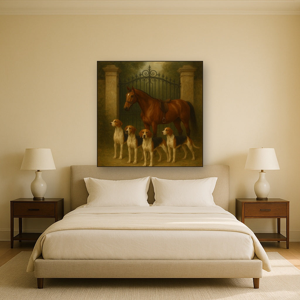 Hunting Hounds & Thoroughbred by Estate Gate No. 12 Oil Painting - View 3