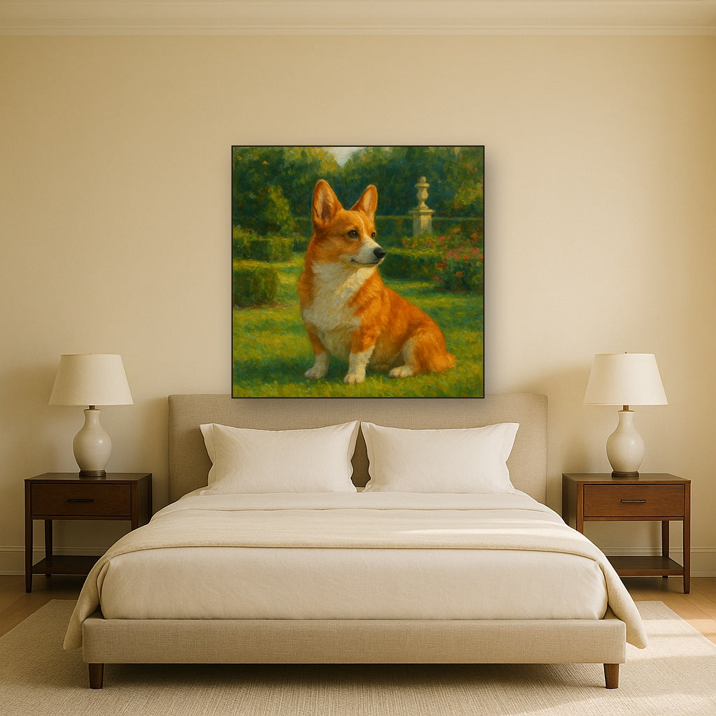 Pembroke Welsh Corgi in Royal English Garden No. 13 Fine Art Oil Painting - View 3